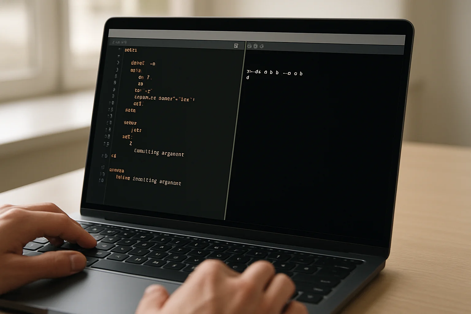 Éditeur de script Bash et terminal côte à côte pour illustrer le passage à une analyse d’options avec getopts.