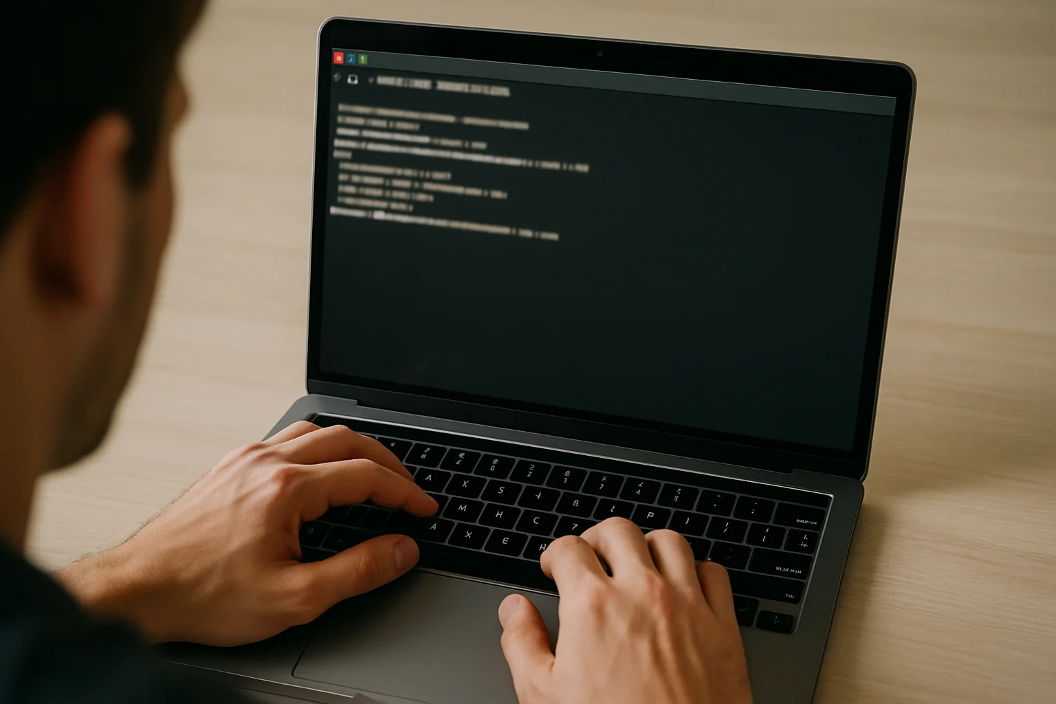 Des mains utilisent un ordinateur portable avec un terminal affiché pour tester simplement une adresse web en ligne de commande.
