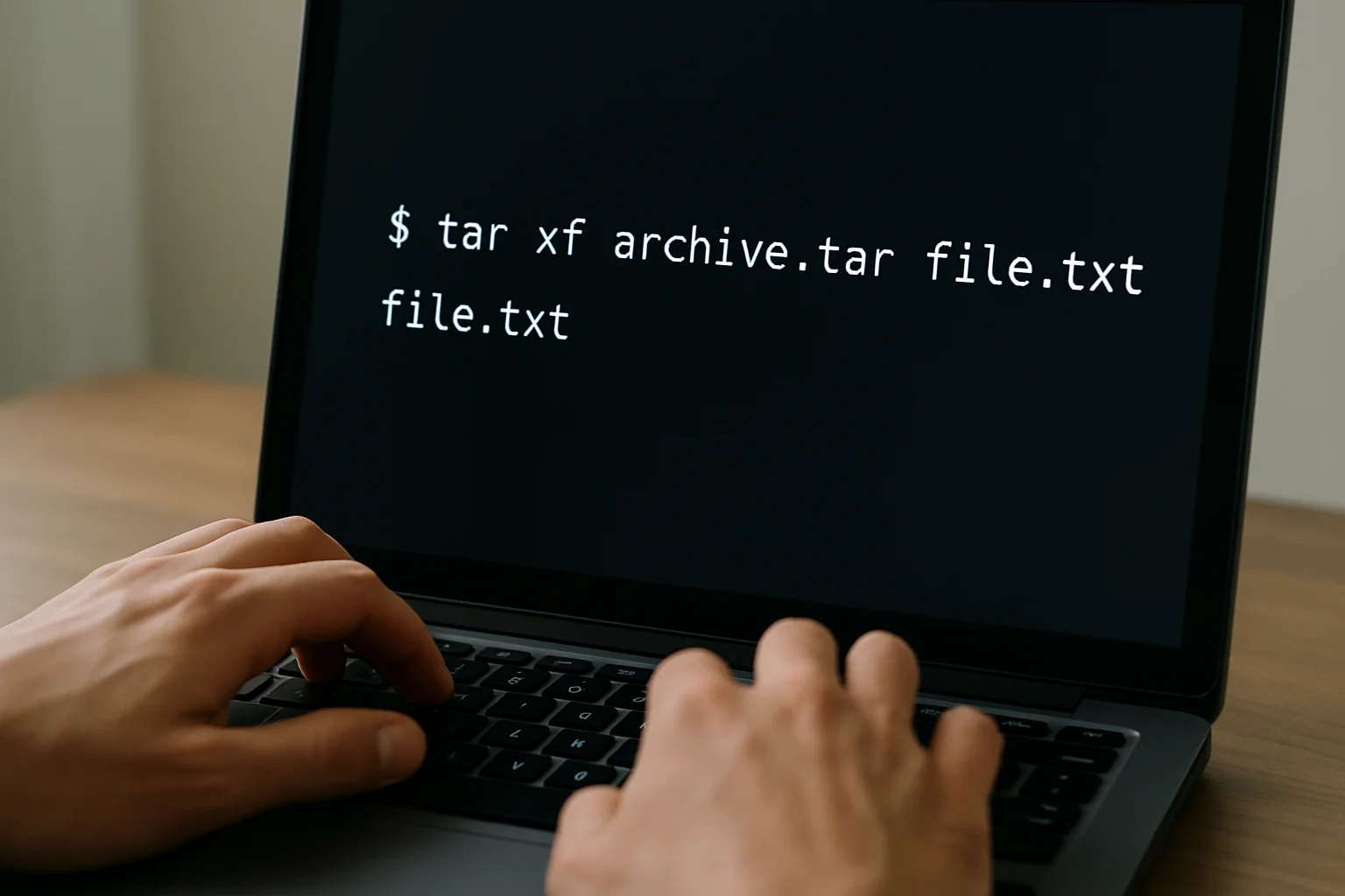 Terminal Linux montrant l’extraction d’un seul fichier ou d’un seul dossier précis depuis une archive, avec le résultat visible à l’écran.