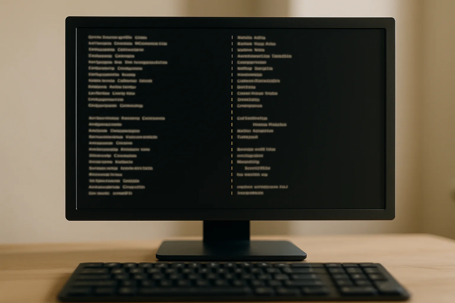 Gros plan sur un écran montrant une fusion de deux fichiers texte dans un terminal, avec des lignes appariées et d’autres non appariées visibles dans un affichage aligné.
