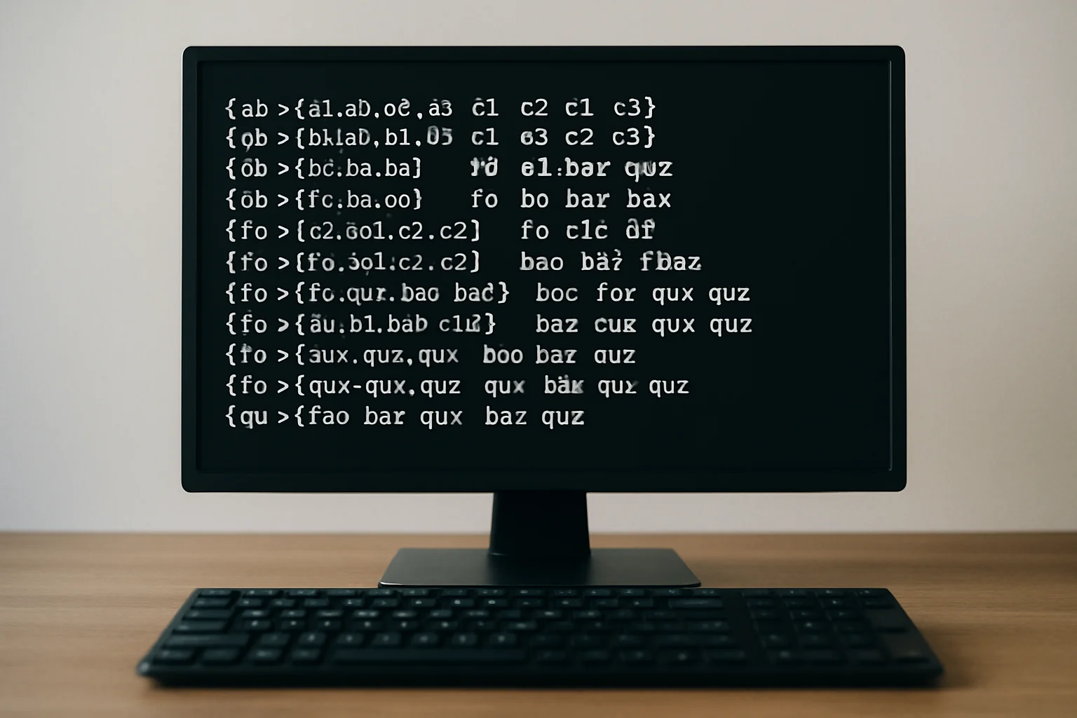 Un écran montre un terminal où plusieurs expansions combinées produisent plusieurs noms groupés en une seule opération, avec un clavier partiellement visible.