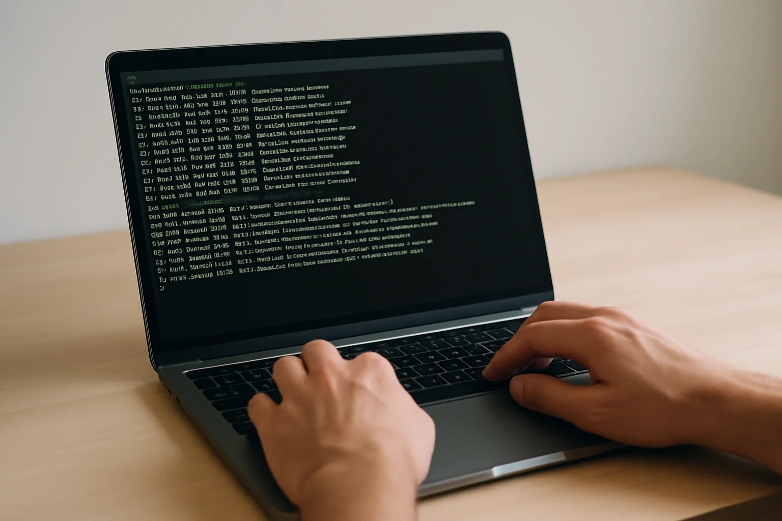 Ordinateur portable affichant un terminal où le contenu d’un fichier est lu puis filtré, avec un cadrage serré sur l’écran et le clavier.